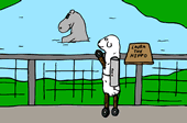 Engine Dog writes a poem to impress a girl hippo.